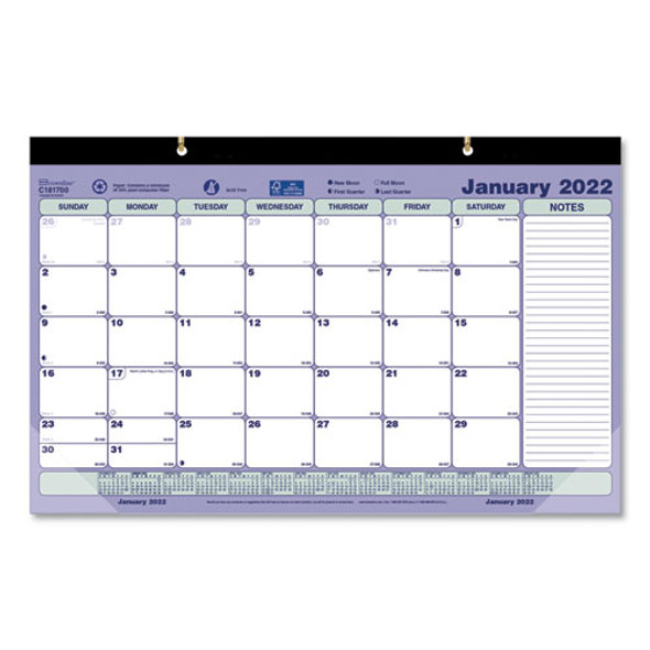 Monthly Desk Pad Calendar, 17.75 x 10.88, White/Blue/Green Sheets, Black Binding, Clear Corners, 12-Month (Jan to Dec): 2025