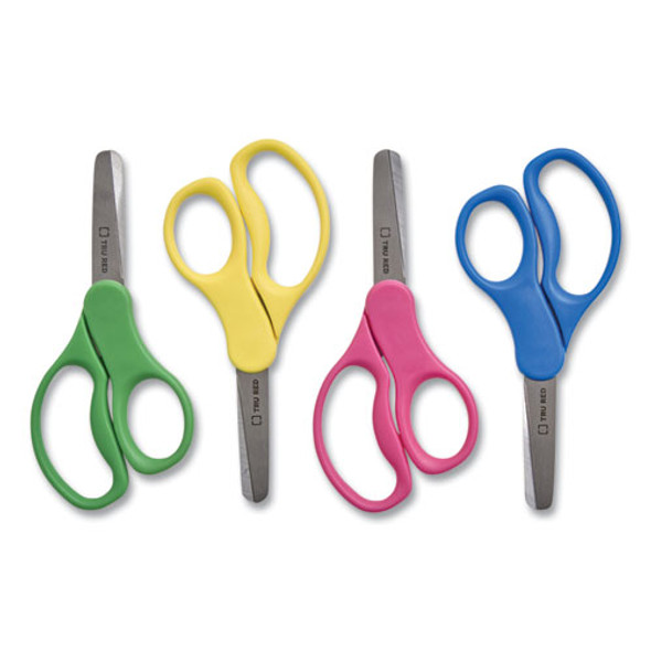 Kids' Blunt Tip Stainless Steel Safety Scissors, 5" Long, 2.05" Cut Length, Straight Assorted Color Handles, 24/Pack