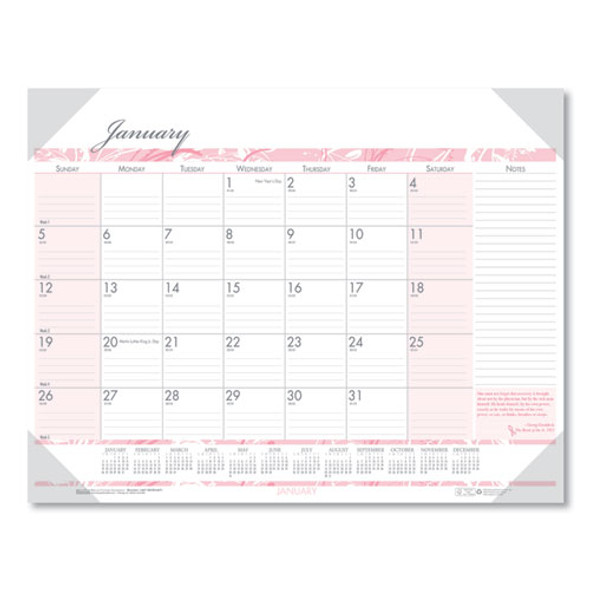 Recycled Monthly Desk Pad Calendar, Breast Cancer Awareness Artwork, 18.5 x 13, Black Binding/Corners,12-Month(Jan-Dec): 2025