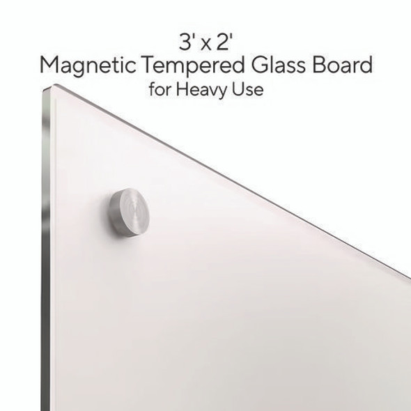 Magnetic Tempered Glass Dry Erase Board, 36" x 24", White Surface