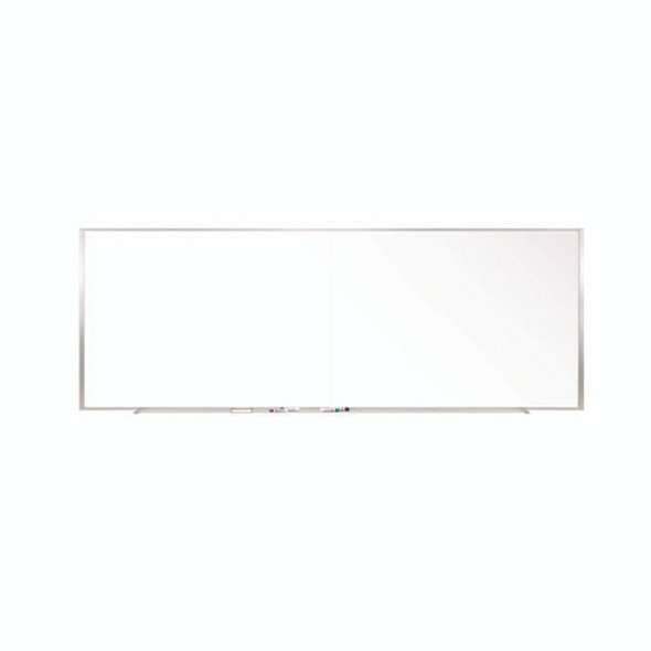 Two-Piece M1 Porcelain Magnetic Whiteboard, 144.5" x 48.5", White Surface, Satin Aluminum Frame