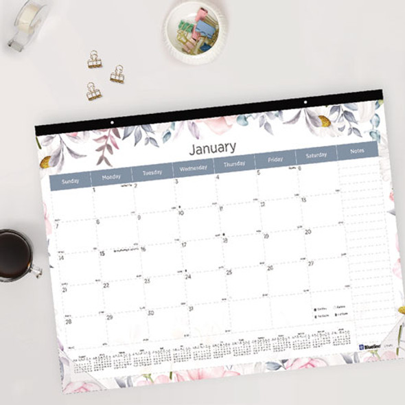 Passion Monthly Deskpad Calendar, Floral Artwork, 22 x 17, White/Multicolor Sheets, Black Binding, 12-Month (Jan-Dec): 2025
