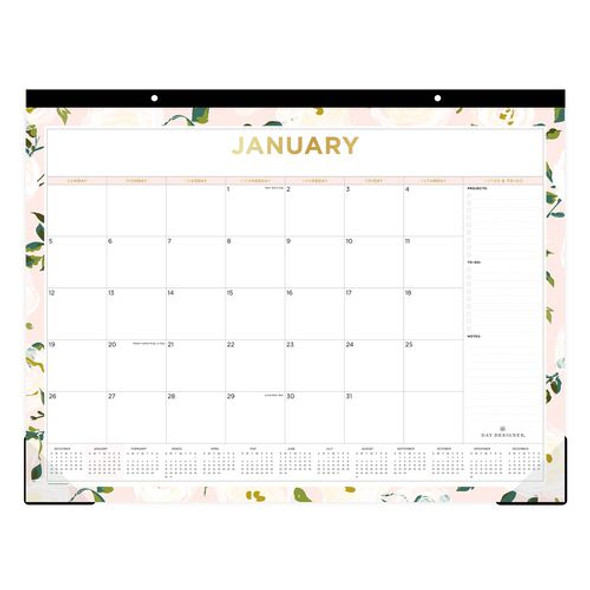 Day Designer Coming Up Roses Monthly Desk Pad Calendar, Floral Artwork, 22 x 17, Cream/Blush Sheets, 12-Month (Jan-Dec): 2025