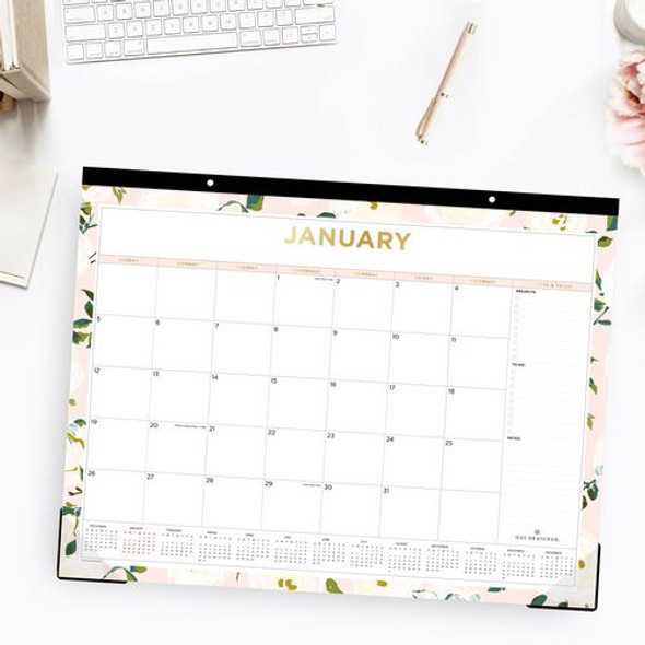 Day Designer Coming Up Roses Monthly Desk Pad Calendar, Floral Artwork, 22 x 17, Cream/Blush Sheets, 12-Month (Jan-Dec): 2025