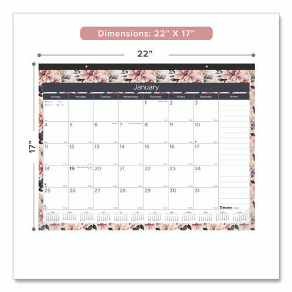 Monthly Desk Pad Calendar, Floral Artwork, 22 x 17, Black Binding, Clear Corners, 12-Month (Jan-Dec): 2025