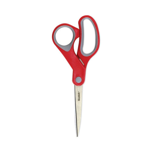 Multi-Purpose Scissors, 8" Long, 3.38" Cut Length, Straight Gray/Red Handle