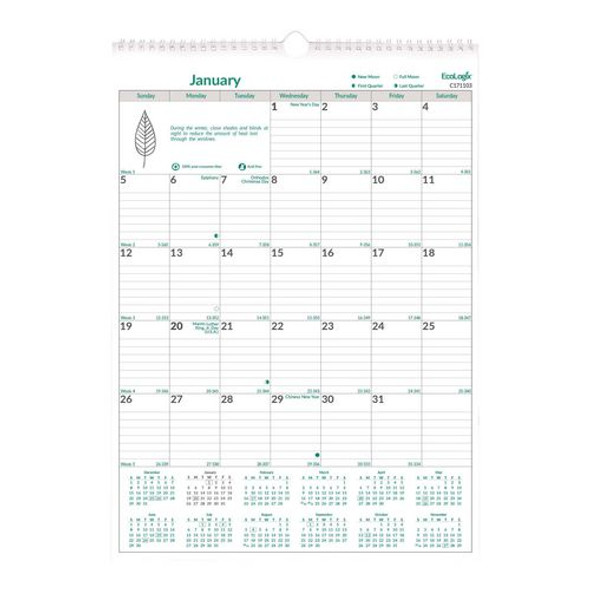 EcoLogix Monthly Wall Calendar, EcoLogix Artwork, 12 x 17, White/Green Sheets, 12-Month (Jan to Dec): 2025 EcoLogix Monthly Wall Calendar, EcoLogix Artwork, 12 x 17, White/Green Sheets, 12-Month (Jan to Dec): 2025