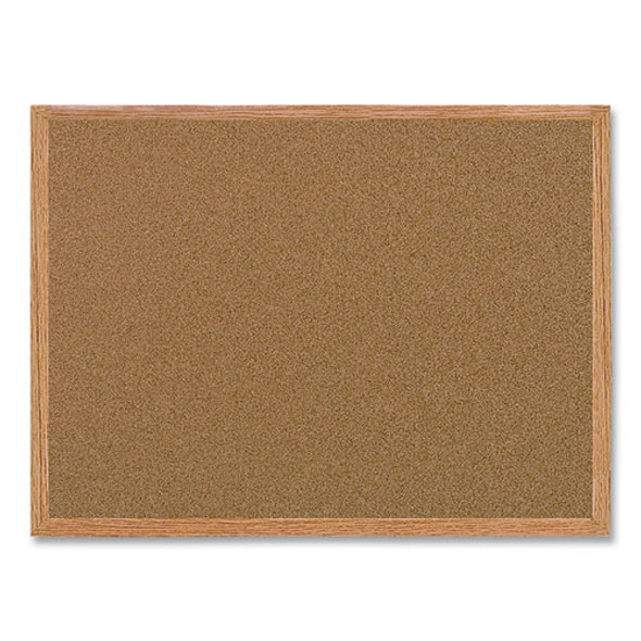 Value Cork Board with Oak Frame, 24" x 36", Brown Surface, Natural Oak Frame