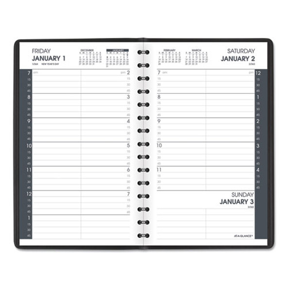 Daily Appointment Book with 15-Minute Appointments, One Day/Page: Mon to Sun, 8 x 5, Black Cover, 12-Month (Jan to Dec): 2025