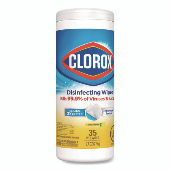Disinfecting Wipes, Bleach Free Cleaning Wipes, 1-Ply, 7 x 8, Crisp Lemon, White, 35/Canister