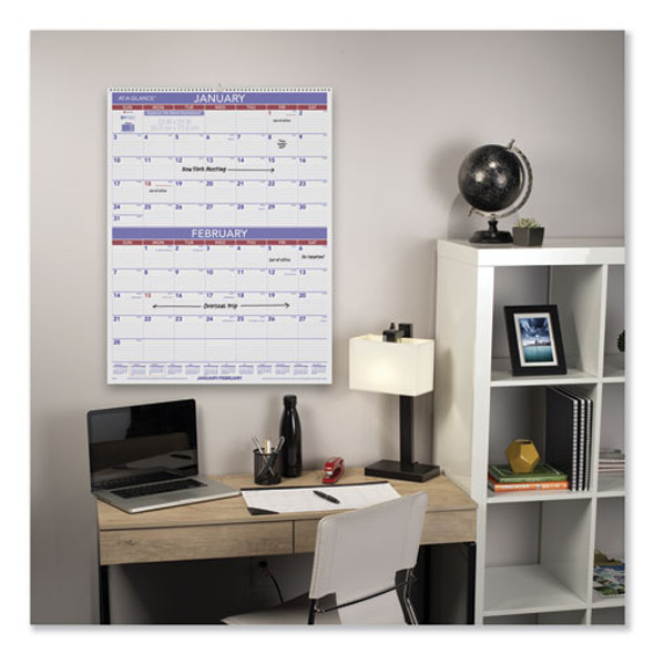 Two-Month Wall Calendar, 22 x 29, White/Blue/Red Sheets, 12-Month (Jan to Dec): 2025