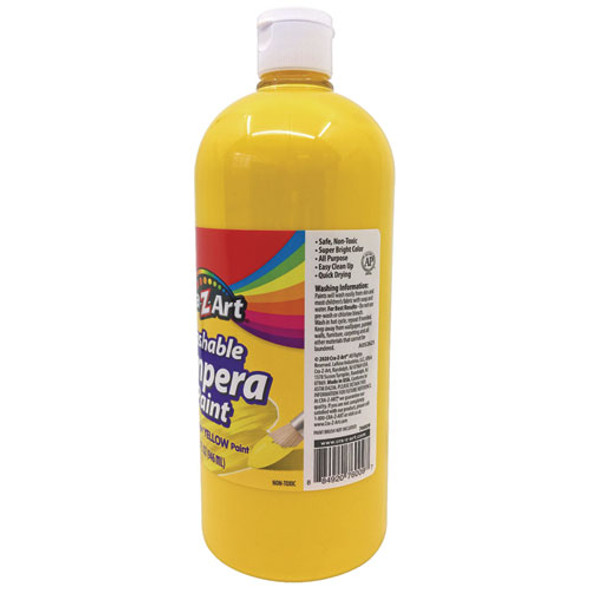 Washable Tempera Paint, Yellow, 32 oz Bottle