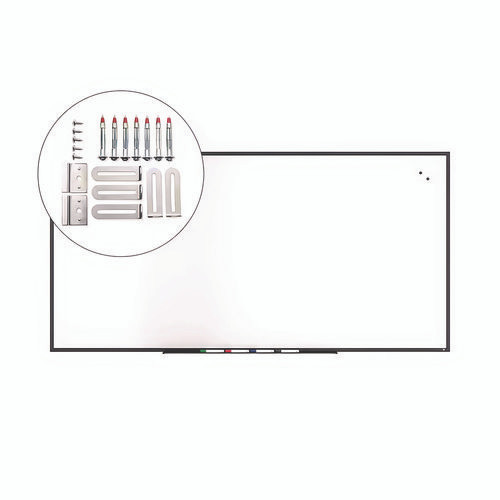 Magnetic Steel Dry Erase Board, 48" x 96", White Surface, Black Aluminum Frame