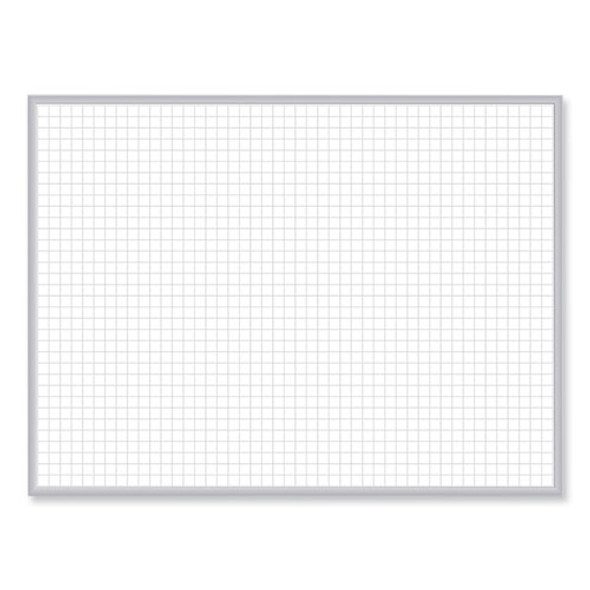 1 x 1 Grid Magnetic Whiteboard, 72.5" x 48.5", White/Gray Surface, Satin Aluminum Frame
