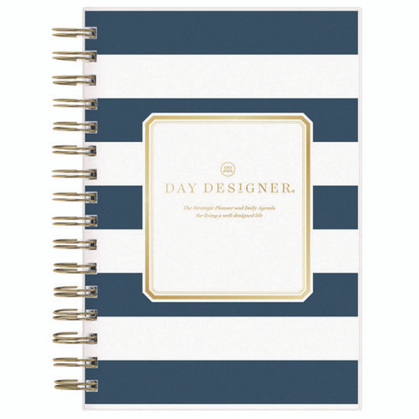 Day Designer Navy Stripe Daily/Monthly Planner, Horizontal Stripe Artwork, 8 x 5, Navy/White Cover, 12-Month (Jan-Dec): 2025