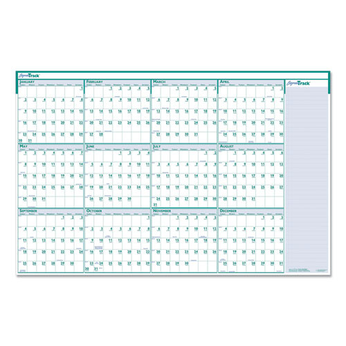 Express Track Recycled Reversible/Erasable Yearly Wall Calendar, 24 x 37, White/Teal Sheets, 12-Month (Jan to Dec): 2025