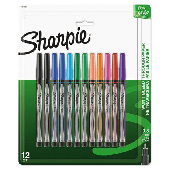 Water-Resistant Ink Porous Point Pen, Stick, Fine 0.4 mm, Assorted Ink and Barrel Colors, Dozen