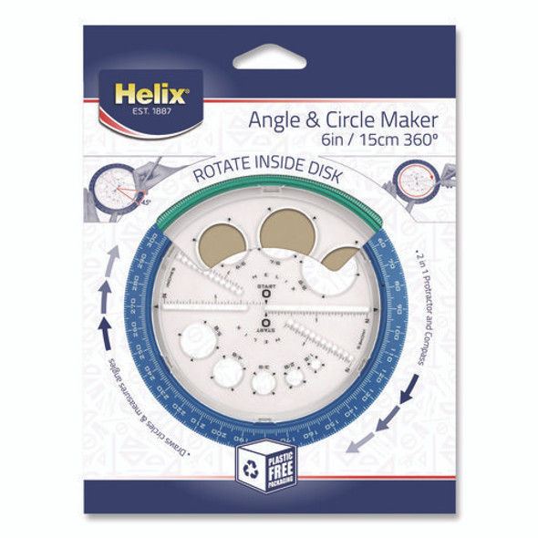 360° Angle and Circle Maker 2-in-1 Protractor and Compass Tool, 2" Ruler Edge, Plastic, Randomly Assorted Color