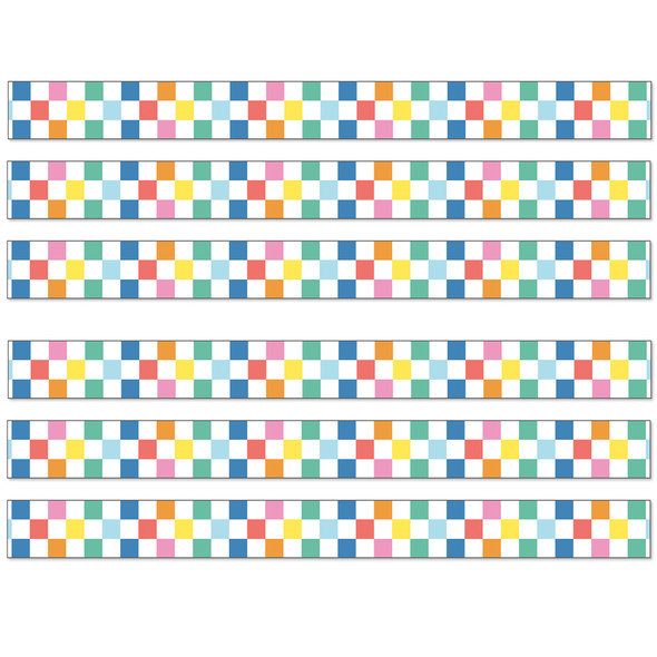 We Stick Together Checkered Rainbow Straight Bulletin Board Borders, 36 Feet Per Pack, 6 Packs
