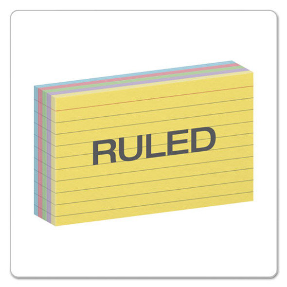 Ruled Index Cards, 3 x 5, Blue/Violet/Canary/Green/Cherry, 100/Pack
