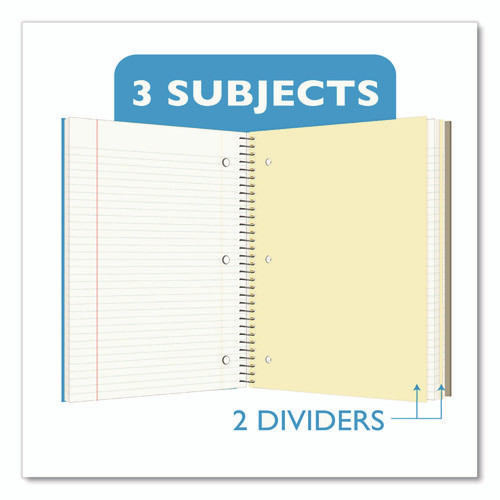 Spiral Notebooks, 3-Subject, Medium/College Rule, Randomly Assorted Cover Color, (120) 10.5 x 8 Sheets
