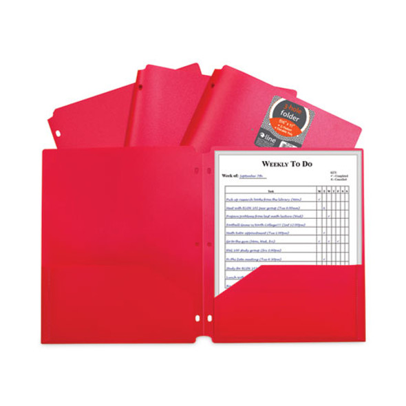 Two-Pocket Heavyweight Poly Portfolio Folder, 3-Hole Punch, 11 x 8.5, Red, 25/Box