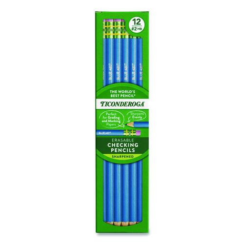 Erasable Colored Pencils, 2.6 mm, 2B (#2), Blue Lead, Blue Barrel, 12/Pack