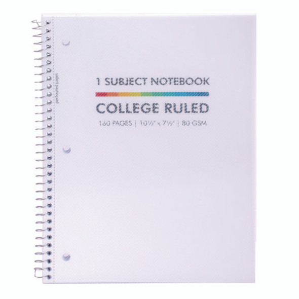 Letter Size 1-Subject Notebook, Medium/College Rule, White Cover, (80) 10.5 x 8 Sheets, 3/Pack