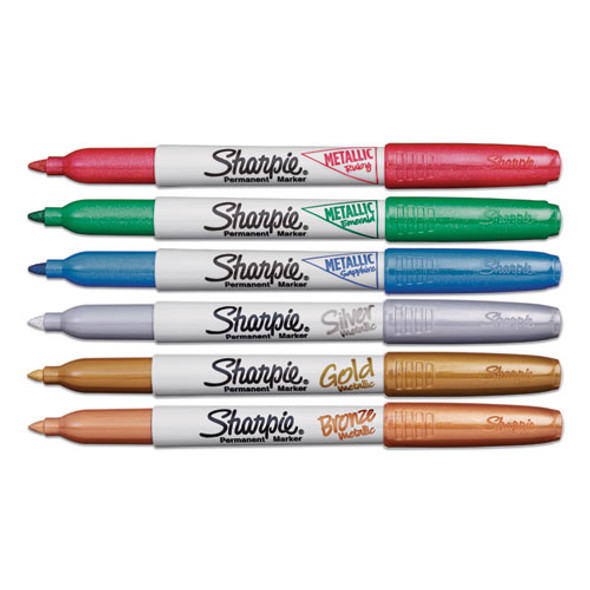 Metallic Fine Point Permanent Markers, Fine Bullet Tip, Blue-Green-Red, 6/Pack