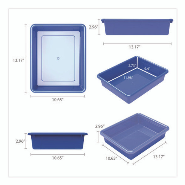 Storage Tray with Lid, Flat, 1 gal, 10.65" x 10.65" x 2.96", Assorted Bright Colors, 5/Pack