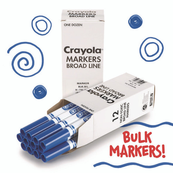 Broad Line Washable Markers, Broad Bullet Tip, Blue, 12/Box
