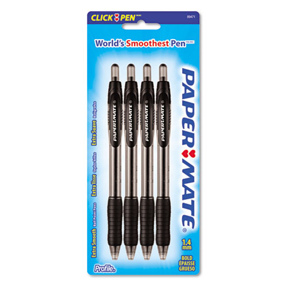 Profile Ballpoint Pen, Retractable, Bold 1.4 mm, Black Ink, Smoke Barrel, 4/Pack Profile Ballpoint Pen, Retractable, Bold 1.4 mm, Black Ink, Smoke Barrel, 4/Pack
