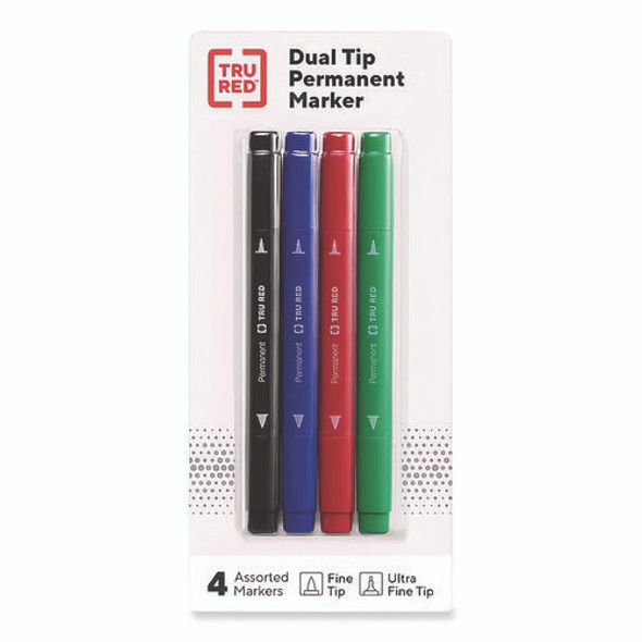 Permanent Marker, Pen-Style Twin-Tip, Extra-Fine/Fine Bullet/Needle Tips, Assorted Colors, 4/Pack