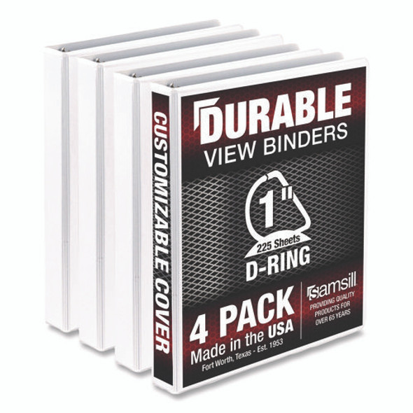 Durable D-Ring View Binders, 3 Rings, 1" Capacity, 11.5" x 8.5", White, 4/Pack