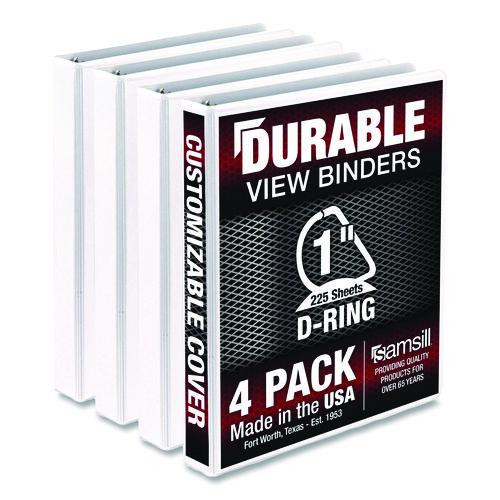 Durable D-Ring View Binders, 3 Rings, 1" Capacity, 11.5" x 8.5", White, 4/Pack
