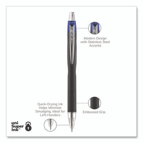 Jetstream Hybrid Gel Pen, Retractable, Bold 1 mm, Blue Ink, Black/Silver/Blue Barrel