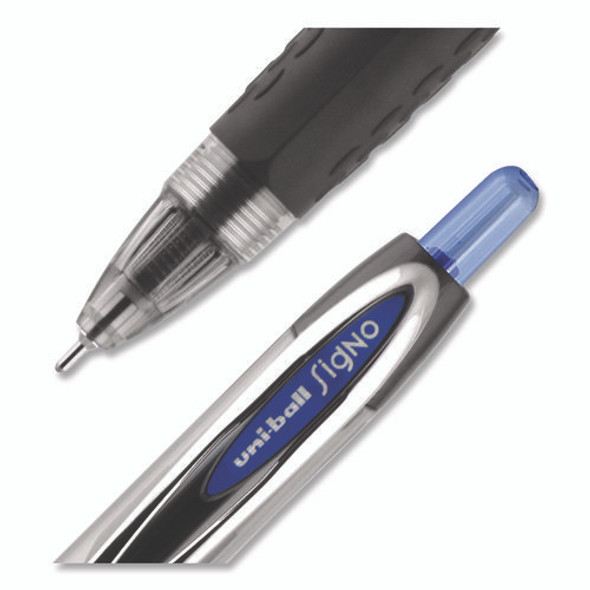 Signo 207 Needle Point Gel Pen, Retractable, Medium 0.7 mm, Blue Ink, Clear/Black/Blue Barrel, Dozen