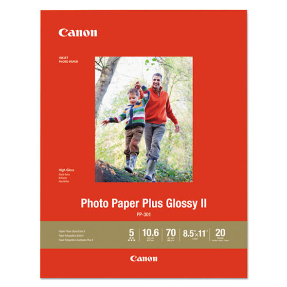 Photo Paper Plus Glossy II, 10.6 mil, 8.5 x 11, Glossy White, 20/Pack