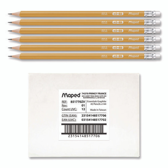 Essentials Triangular Pre-Sharpened Pencils, HB (#2), Black Lead, Yellow Barrel, 144/Box