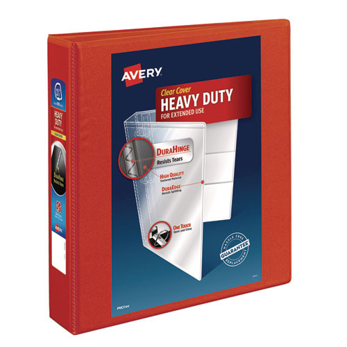 Heavy-Duty View Binder with DuraHinge and One Touch EZD Rings, 3 Rings, 1.5" Capacity, 11 x 8.5, Red
