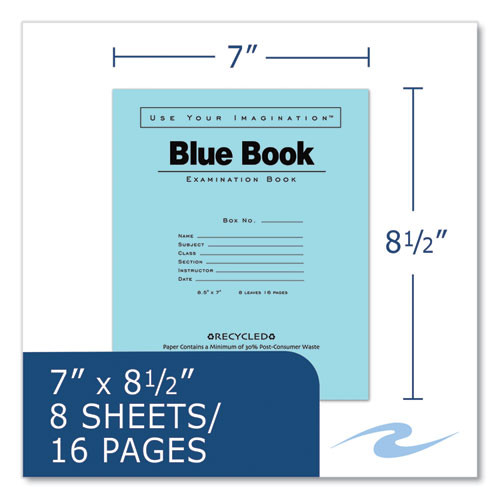 Recycled Exam Book, Wide/Legal Rule, Blue Cover, (8) 8.5 x 7 Sheets, 600/Carton