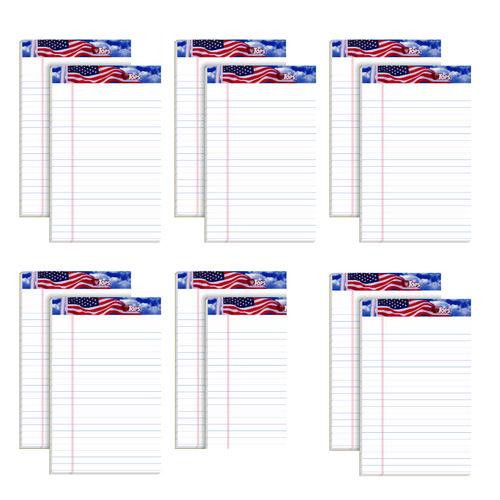 American Pride Writing Pad, Narrow Rule, Red/White/Blue Headband, 50 White 5 x 8 Sheets, 12/Pack