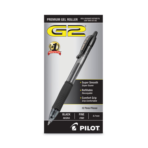 G2 Premium Gel Pen, Retractable, Fine 0.7 mm, Black Ink, Smoke/Black Barrel, Dozen