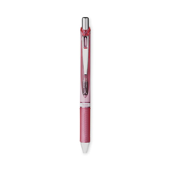 EnerGel RTX Breast Cancer Awareness Gel Pen, Retractable, Medium 0.7 mm, Black Ink, Pink/Silver Barrel, 3/Pack