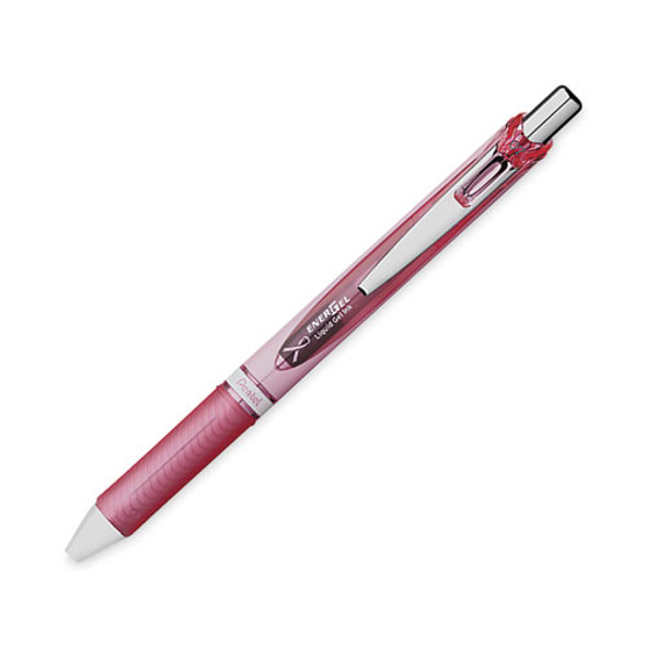 EnerGel RTX Breast Cancer Awareness Gel Pen, Retractable, Medium 0.7 mm, Black Ink, Pink/Silver Barrel, 3/Pack