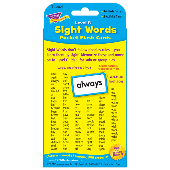 Sight Words – Level B Pocket Flash Cards, 6 Packs Sight Words – Level B Pocket Flash Cards, 6 Packs