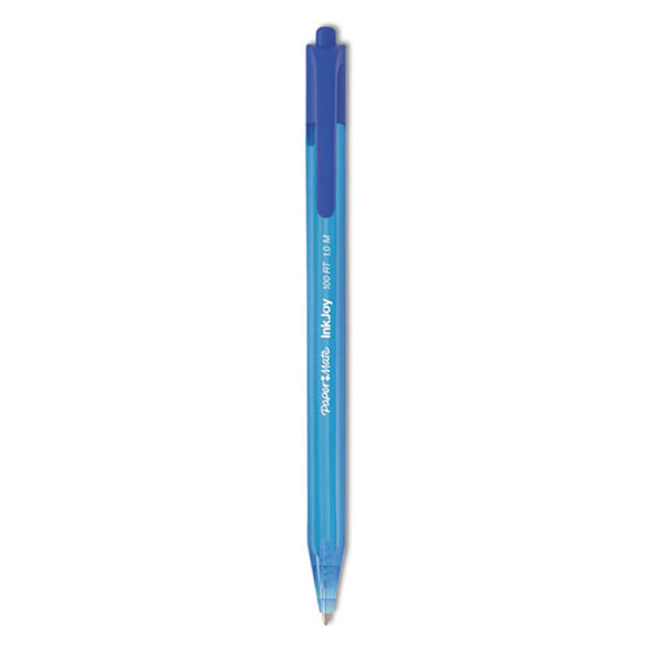 InkJoy 100 RT Ballpoint Pen, Retractable, Medium 1 mm, Blue Ink, Translucent Blue Barrel, Dozen