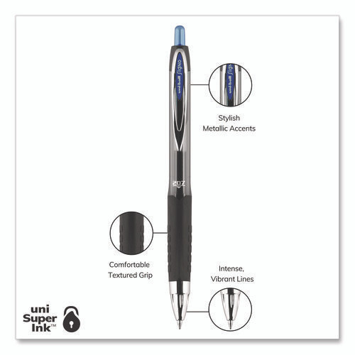 Signo 207 Gel Pen, Retractable, Medium 0.7 mm, Blue Ink, Smoke/Black/Blue Barrel, 4/Pack