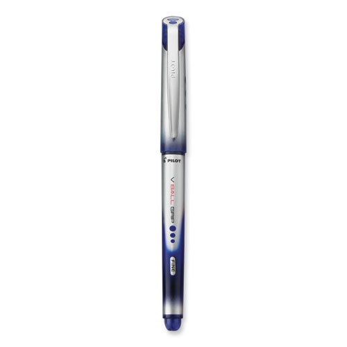 VBall Grip Liquid Ink Rollerball Pen, Stick, Fine 0.7 mm, Blue Ink, Blue/Silver Barrel, Dozen
