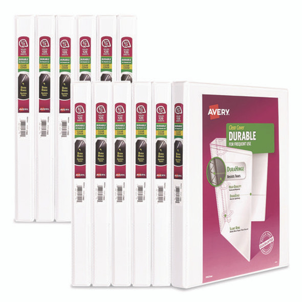Durable View Binder with DuraHinge and Slant Rings, 3 Rings, 0.5" Capacity, 11 x 8.5, White, 12/Carton